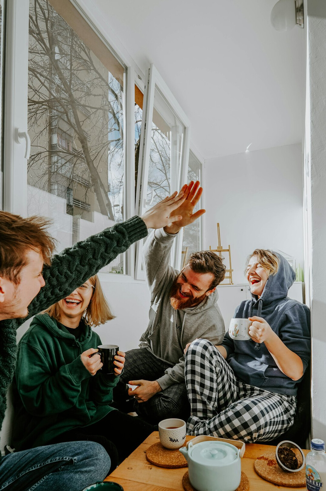 people talking over coffee