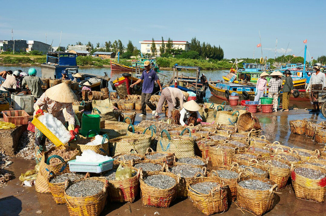 Local market in a Polish village with people interacting