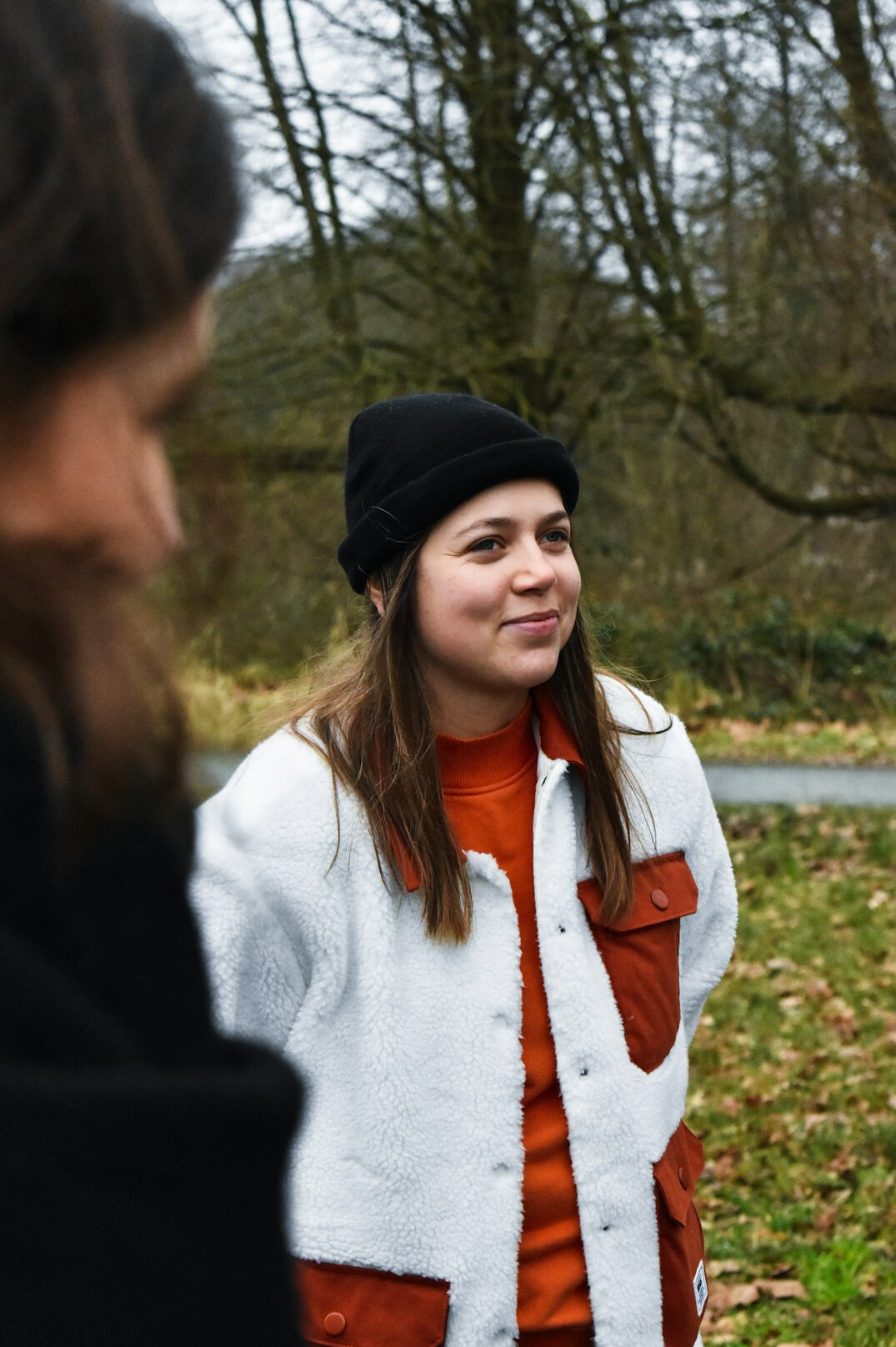 Two people talking during a recorded personal story interview